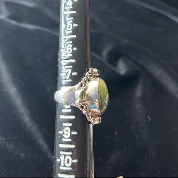 #36 Vintage Himalayan Gems, Green Labradorite & Peridot Ring, SZ 7 3/4, in box - Picture 6 of 6